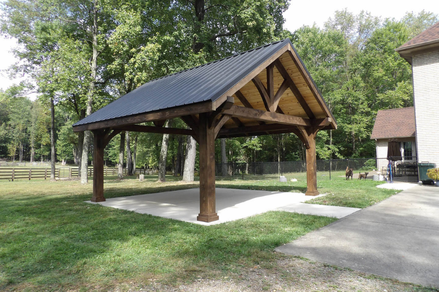 timber frame pavilion with metal roof